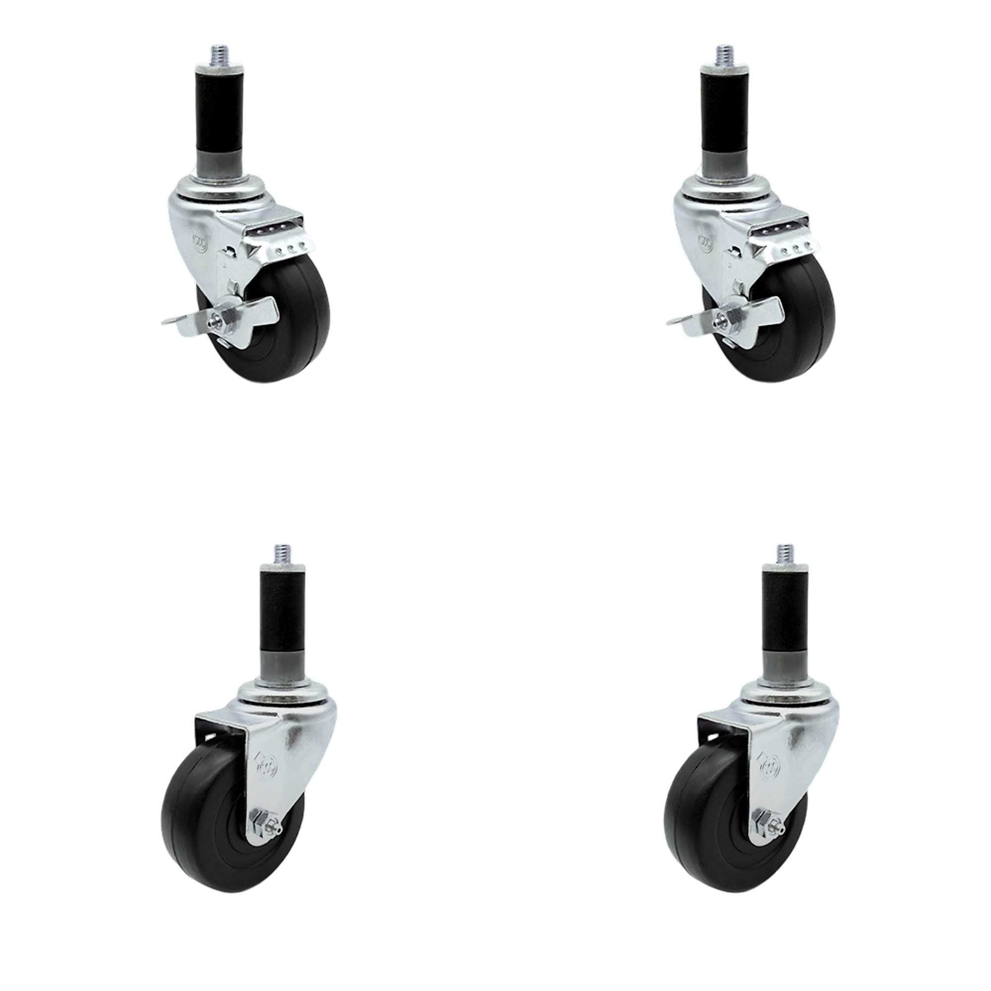 Service Caster, 3in. x 1 1/4in. Stem Casters, Wheel Diameter 3 in, Caster Type Swivel, Package (qty.) 4, Model# SCC-SSEX20S314-HRS-2-TLB-2-MTG43
